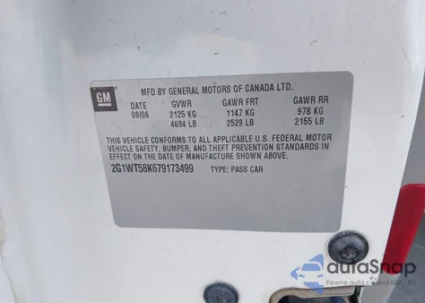 2007 Chevrolet Impala Lt from USA, damaged, VIN 2G1WT58K679173499